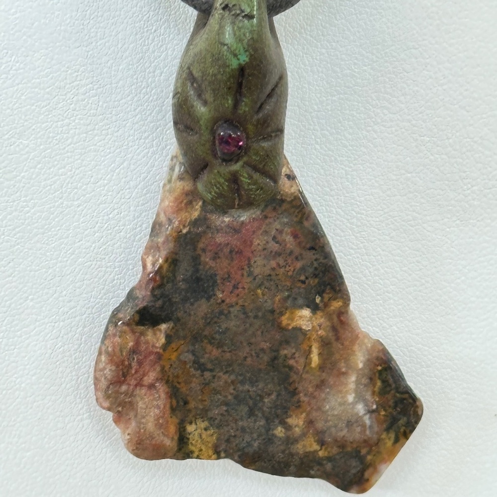 Raw Jasper Stone w/Garnet Eye Pendant on Cord Red/Brown/Tan/Cream/Orange - Picture 8 of 16